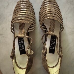 Stuart Weitzman Metallic Gold Strappy Pointed Flats Sz 8